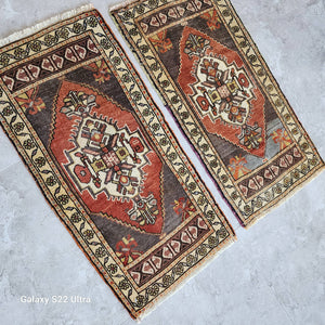 Vintage Turkish Yastik Rug Set of 2 | 1'7'' x 3'1'' & 1'8'' x 3'2''