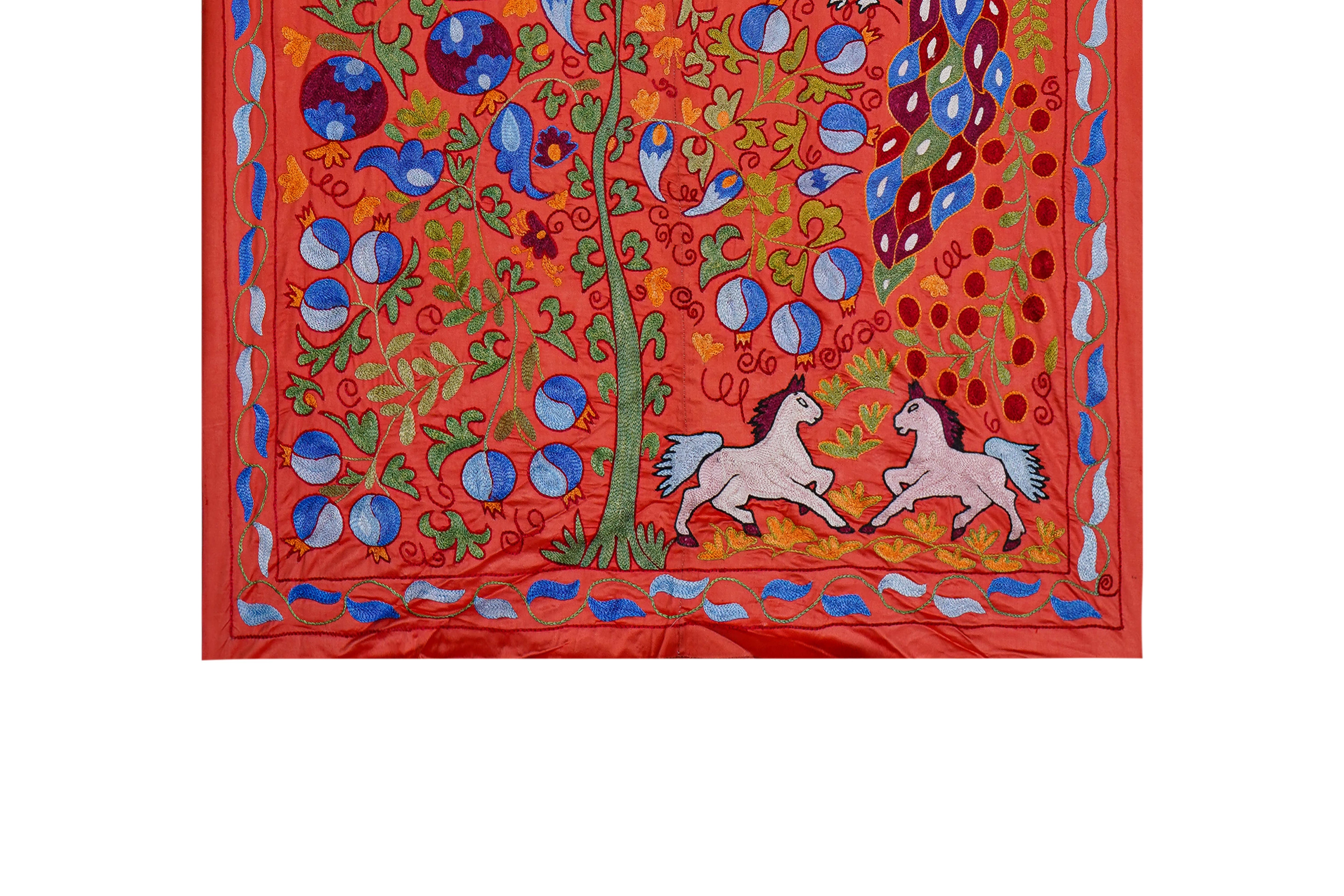 Peacock Silk Suzani Wall Hanging & Bedspread | 3'4'' x 6'1''