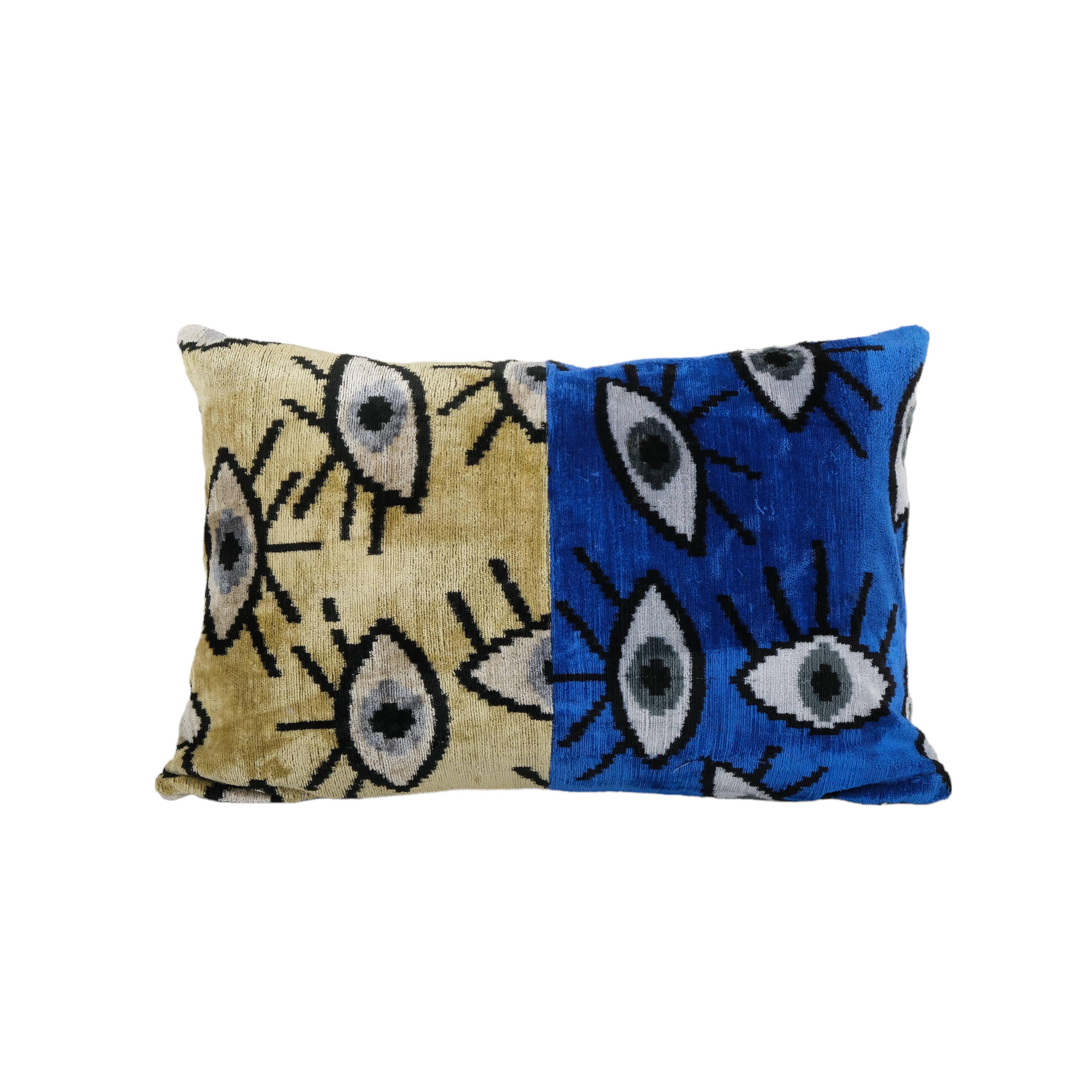 Silk Ikat Patchwork Velvet Pillow Cover | 16'' x 22''