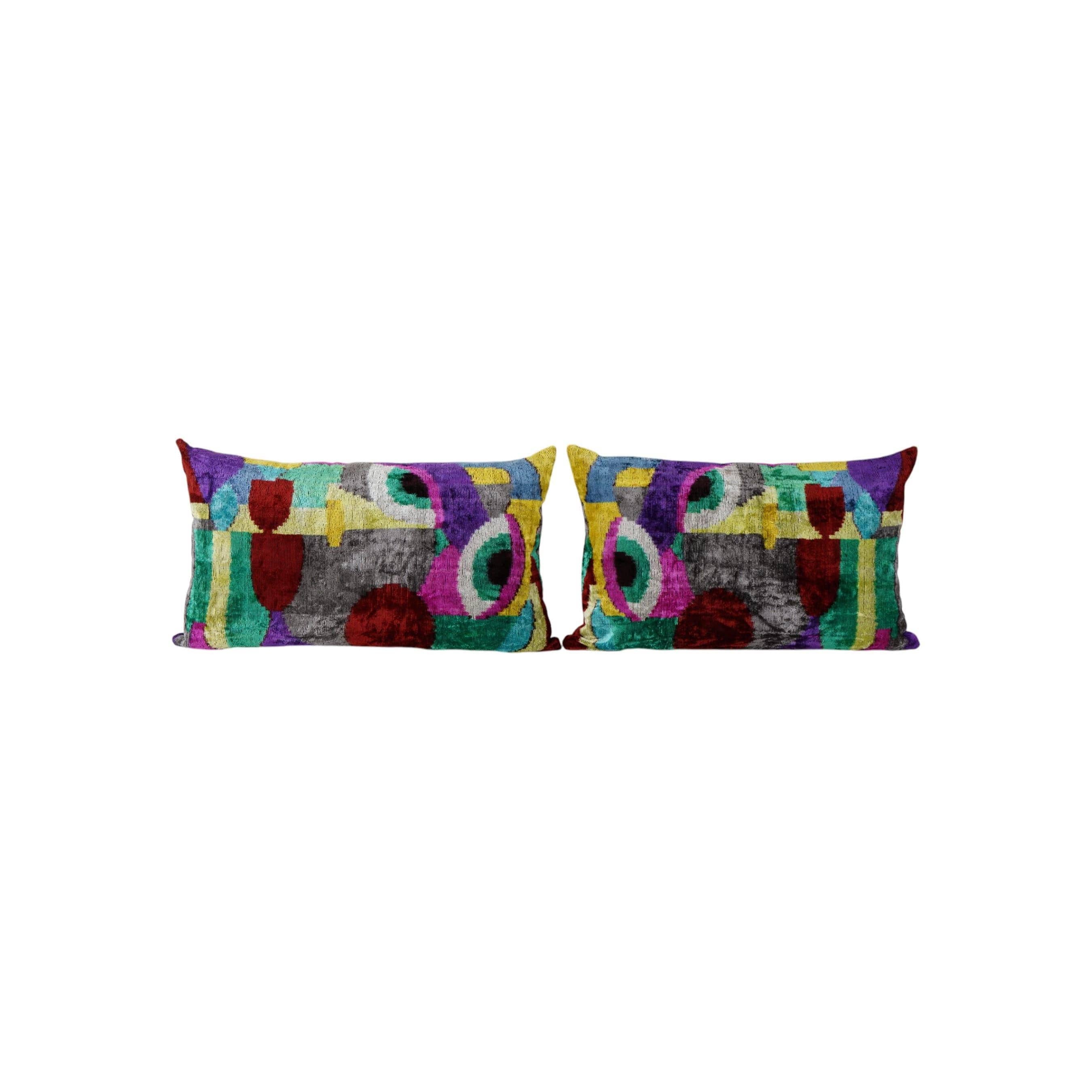 Silk Ikat Velvet Pillow Cover Set of 2 | 16'' x 24''
