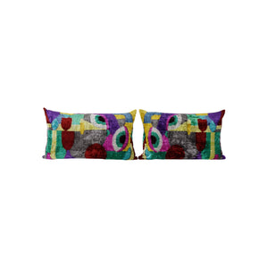 Silk Ikat Velvet Pillow Cover Set of 2 | 16'' x 24''