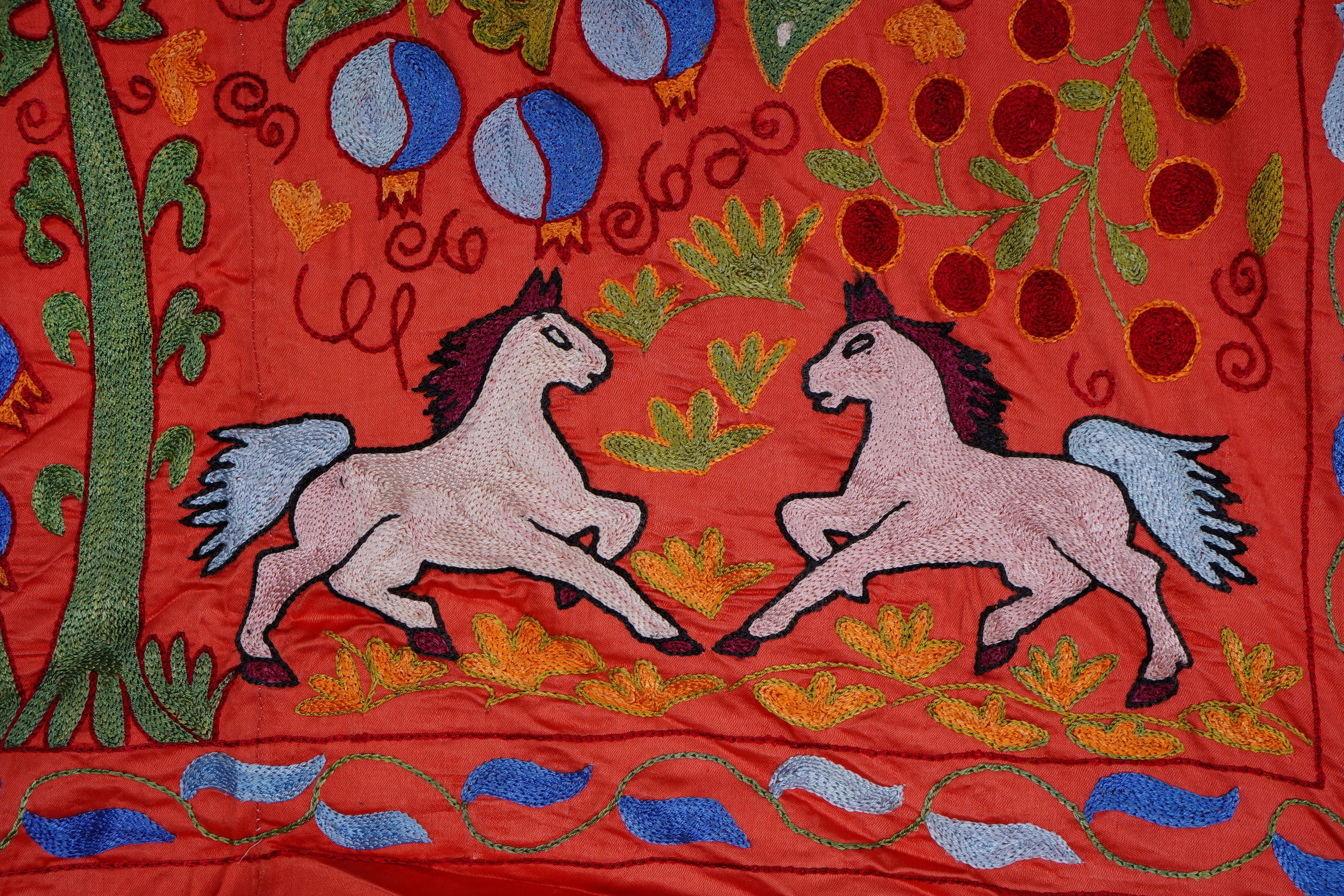 Peacock Silk Suzani Wall Hanging & Bedspread | 3'4'' x 6'1''