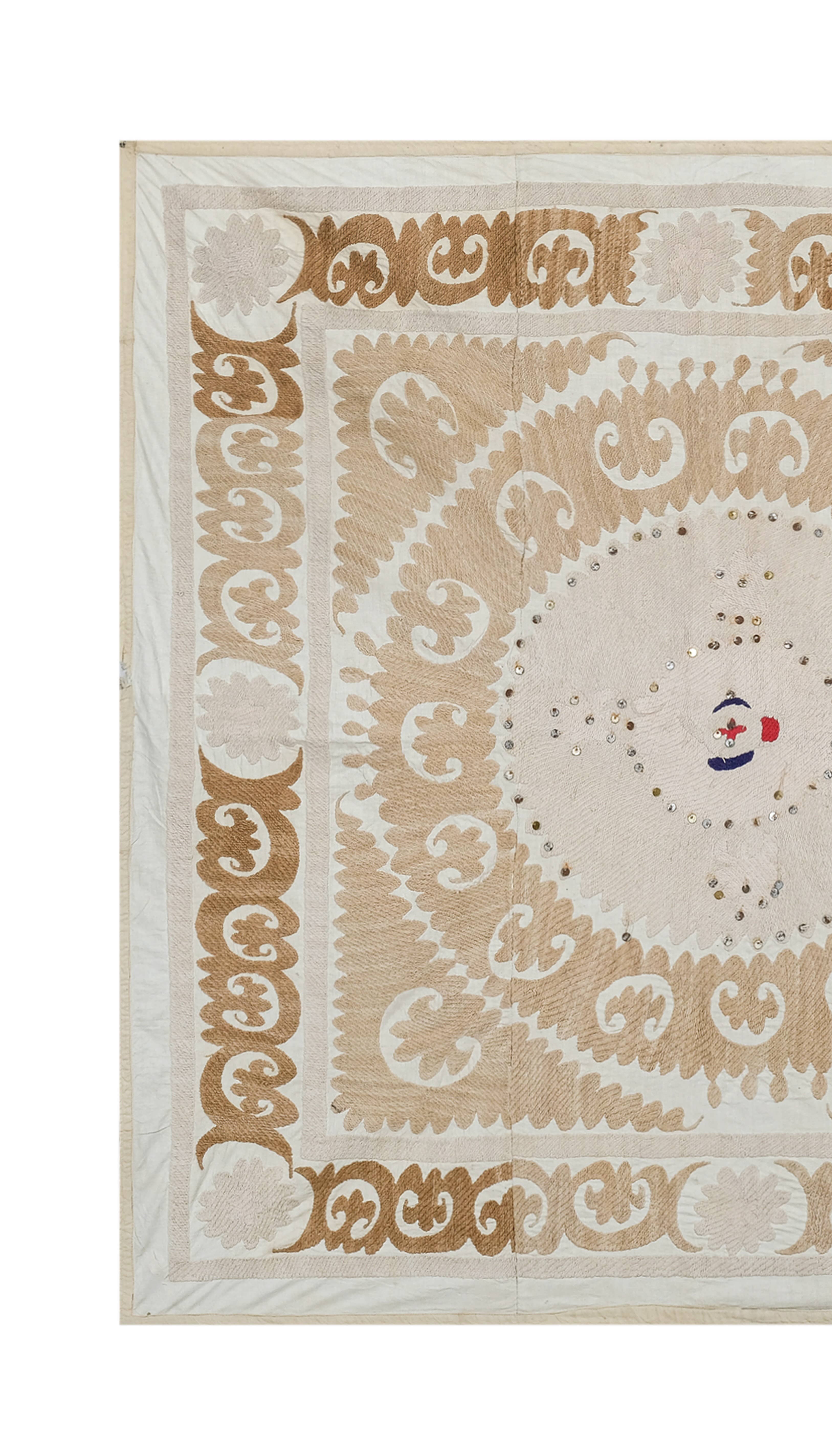 Hand-Embroidered Suzani Wall Hanging & Tablecloth 4'3'' x 4'6''
