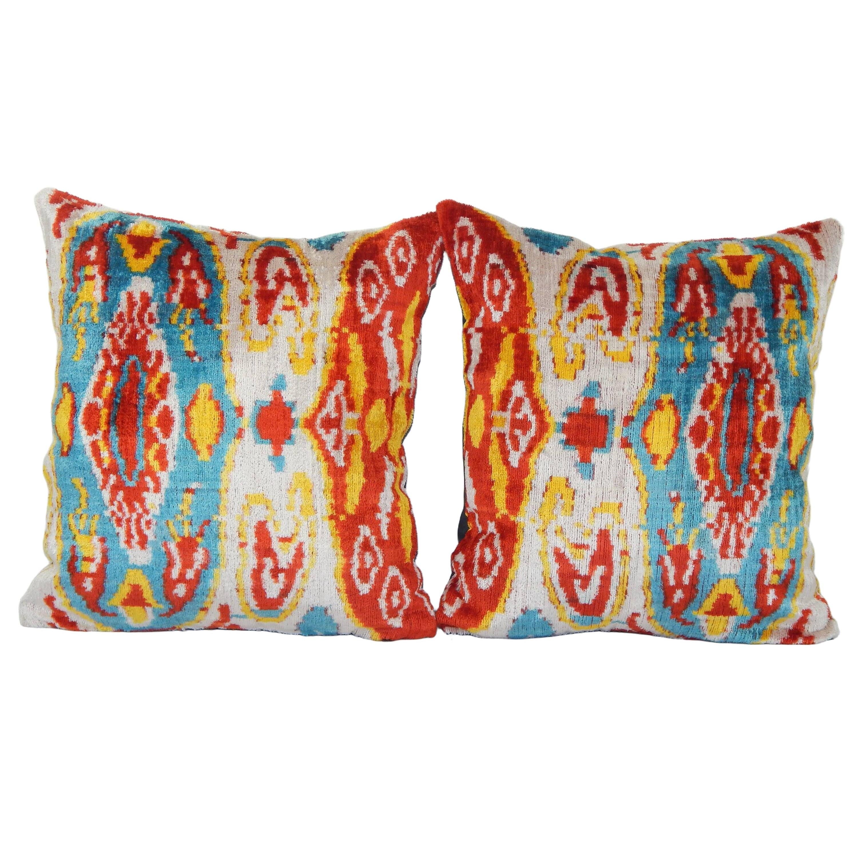 Silk Ikat Velvet Pillow Cover Set of 2 | 16'' x 16''