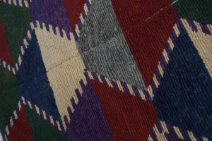 Vintage Checkered Turkish Shaggy Tulu Rug 43'' x 54''