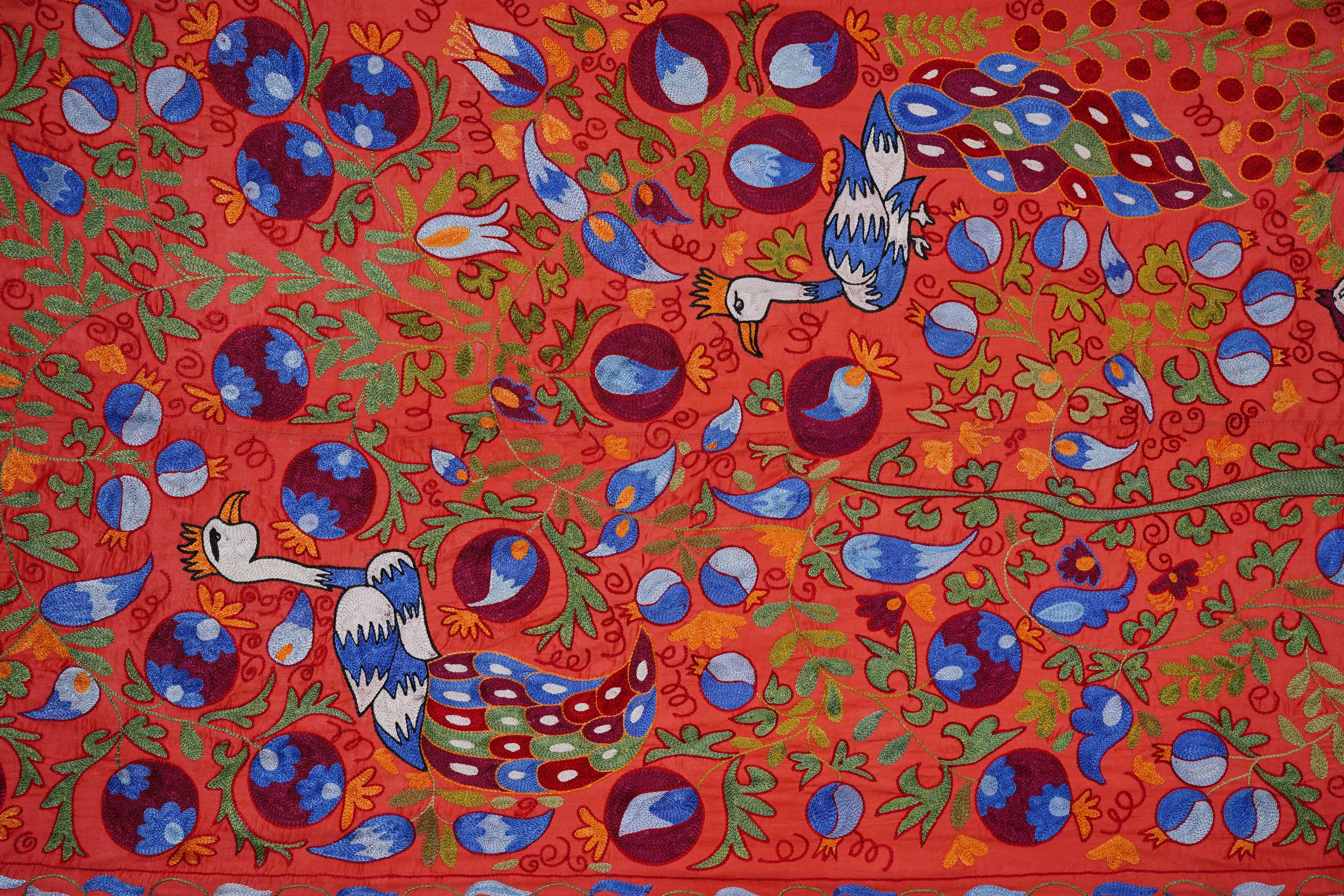 Peacock Silk Suzani Wall Hanging & Bedspread | 3'4'' x 6'1''