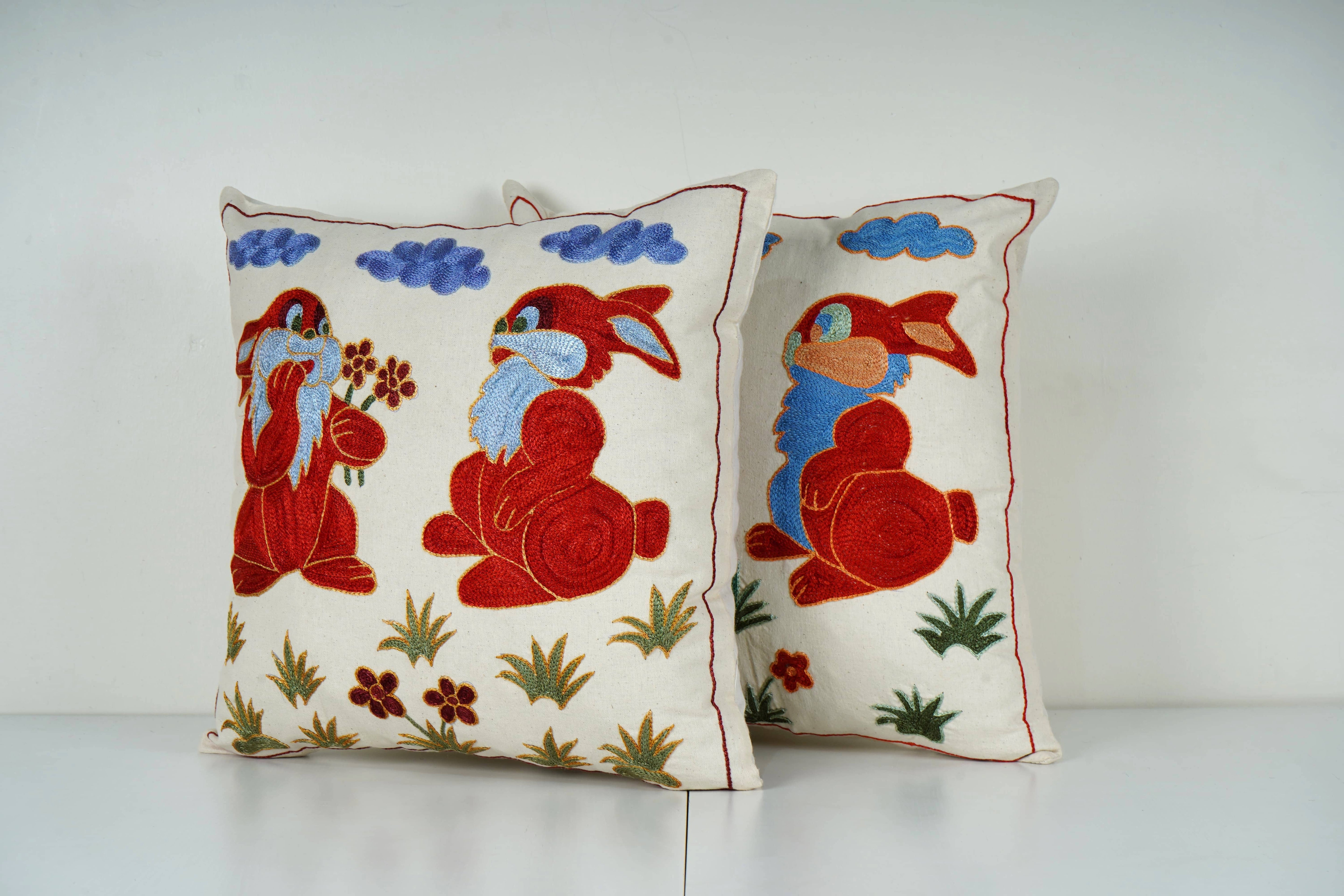 Bunny Suzani Pillow Cover Set of 2 | 19'' x 19''