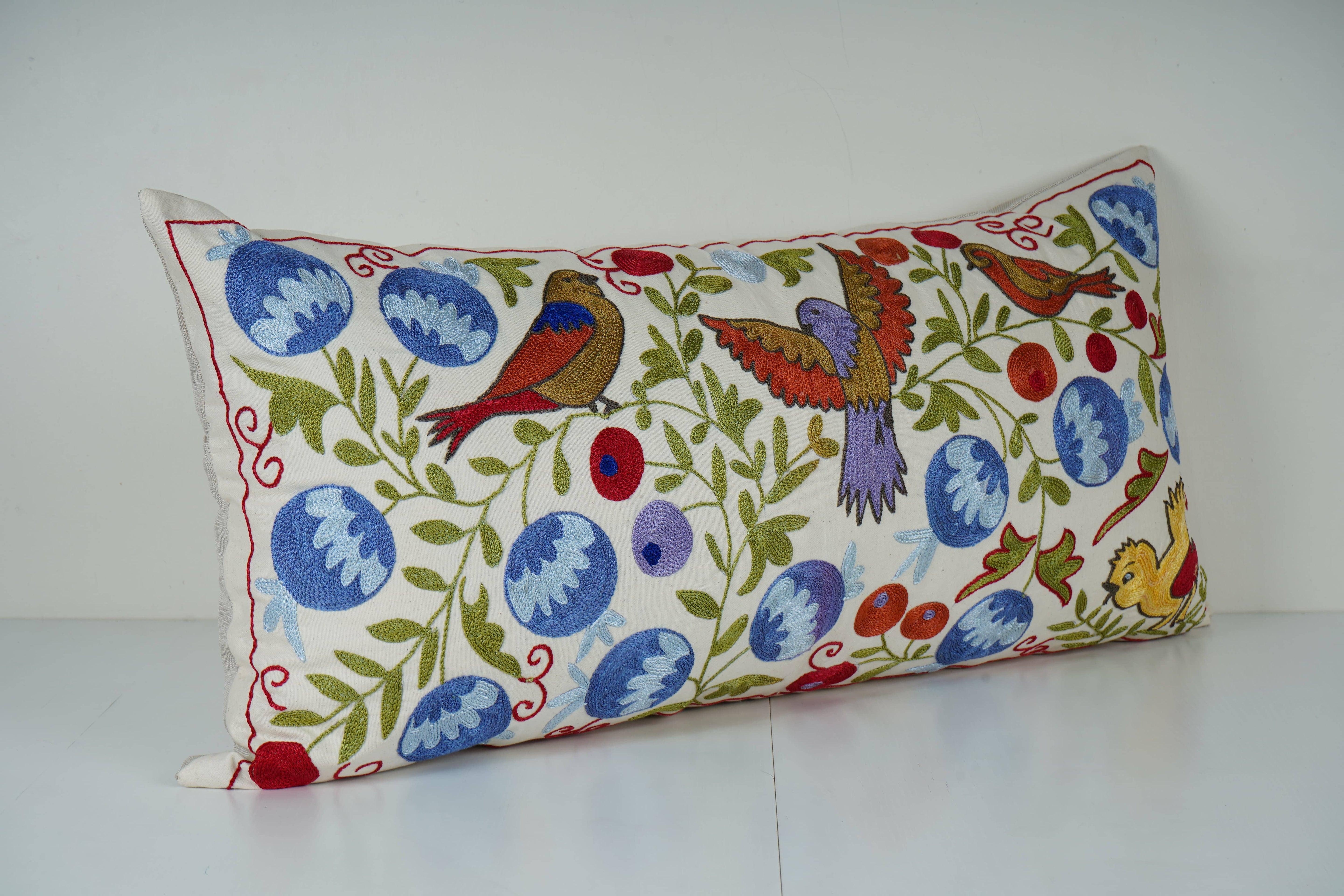Bird Suzani Bedding Pillow Cover | 18'' x 34''