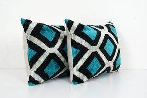 Silk Ikat Velvet Pillow Cover Set of 2 | 16'' x 22''