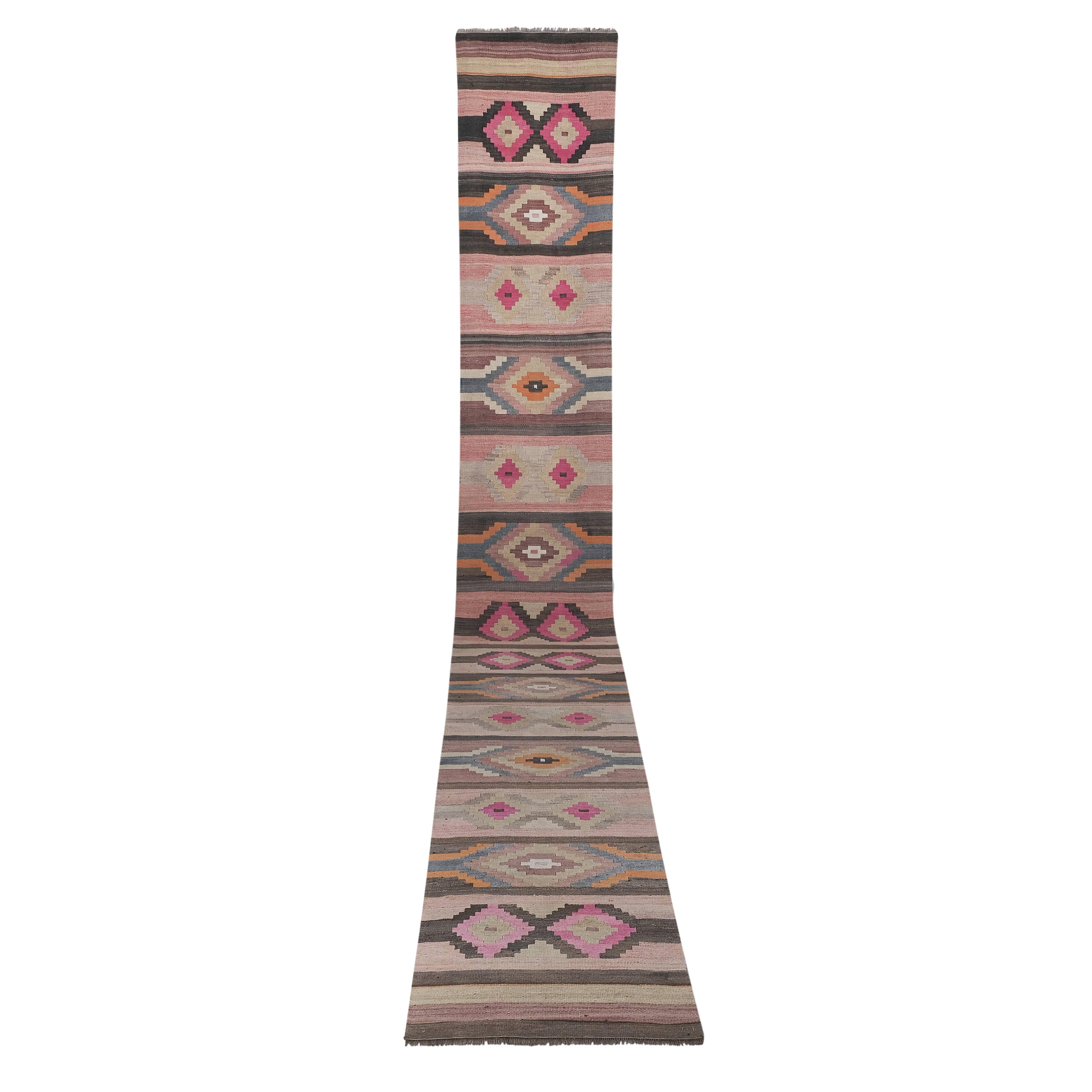Vintage Turkish Kilim Runner 2'7'' x 21'