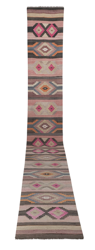 Vintage Turkish Kilim Runner 2'7'' x 21'