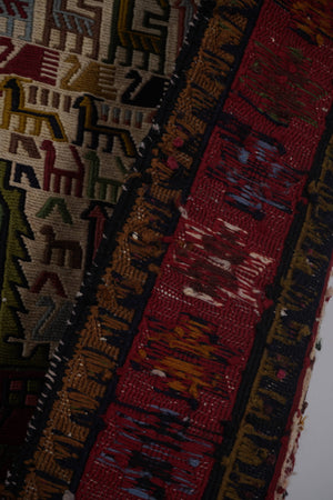 Vintage Animal Pattern Soumac Kilim Runner 3'4'' x 9'4''