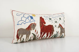 Horse Suzani Bedding Pillow Cover | 18'' x 34''
