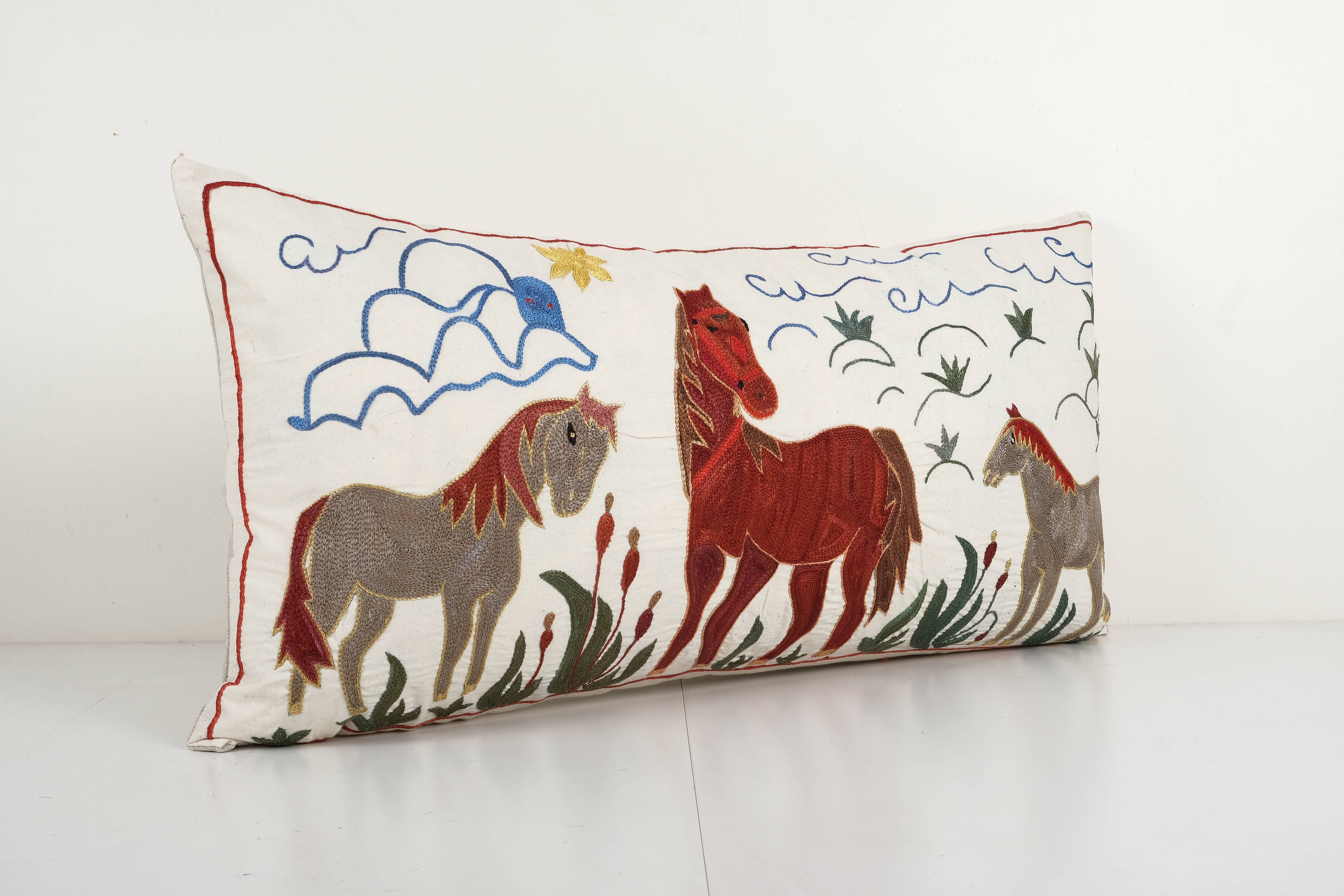 Horse Suzani Bedding Pillow Cover | 18'' x 34''