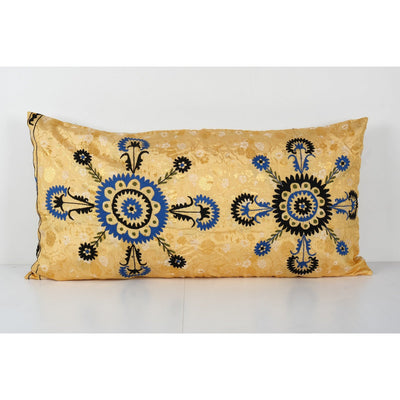 Body Pillow Fashioned from a Mid-20th Century Tashkent Suzani, Extra Long Samarkand Cushion 24'' x 43''