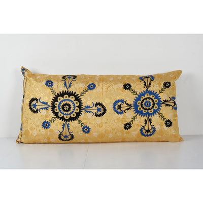 Vintage Suzani Hippie Bedding Pillow Case Made from a 19th Century Suzani - Yellow Uzbek Cushion Cover - Tribal Home Decor 22''x43''