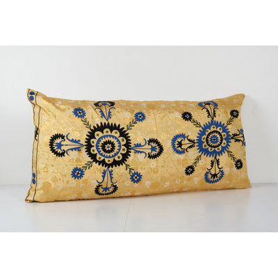 Vintage Suzani Hippie Bedding Pillow Case Made from a 19th Century Suzani - Yellow Uzbek Cushion Cover - Tribal Home Decor 22''x43''