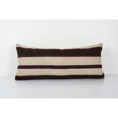 Vintage Minimalist Style Hemp Pillow With Original Details, Extra Long Bedding Kilim Pillow, Wool Farmhouse Decor 17'' x 38''