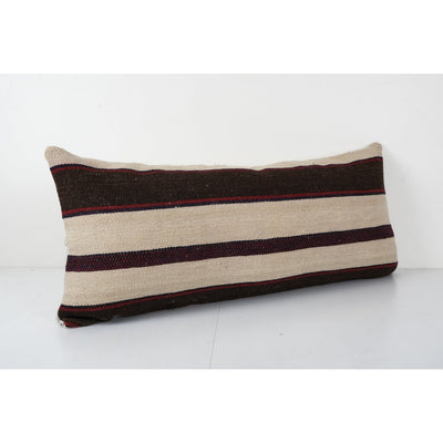 Vintage Minimalist Style Hemp Pillow With Original Details, Extra Long Bedding Kilim Pillow, Wool Farmhouse Decor 17'' x 38''