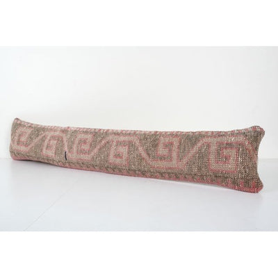 Pillow Case Fashioned from a Vintage Turkish Wool Cover, Mid-20th Century Anatolian Bed Carpet Cushion 8'' x 43''
