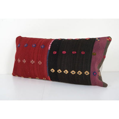 Turkish Lumbar Kilim Pillow Cases Made from Vintage Anatolian Wool Perde Covers, Bohemian Designer Cushion 16'' x 32''