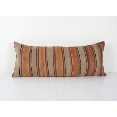 Vintage Striped Long Pillow, Bohemian Bedding Kilim Cushion Cover 16'' x 37''