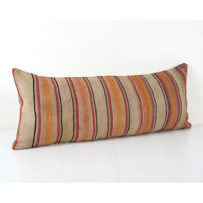 Vintage Striped Long Pillow, Bohemian Bedding Kilim Cushion Cover 16'' x 37''