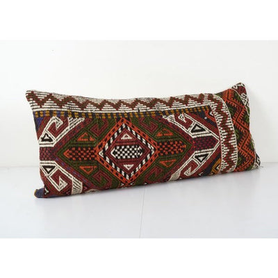 Extra Long Lumbar Kilim Cushion Bedding Pillow, Hippie Turkish Wool Pillow Cover 16'' x 33''