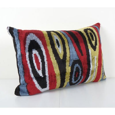 Ikat Colorful Pillow Cover - Handloom Silk Pastel Velvet Lumbar Pillow Cover - Ethnic Decorative pillow - Velvet Ikat pillow 16'' x 24''