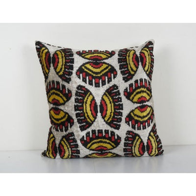 Silk Ikat Velvet Pillow, Silk Square Designer Cushion Cover, Boho Chic Pillow 21'' x 22''