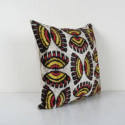 Silk Ikat Velvet Pillow, Silk Square Designer Cushion Cover, Boho Chic Pillow 21'' x 22''