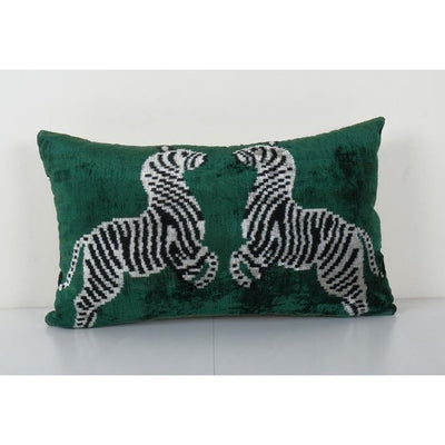 Velvet Ikat Zebra Cushion Cover, Silk Ikat Velvet Pillow Case with Animal Motifs, Designer Pillow  16'' x 24''