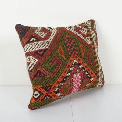 Anatolian Lumbar Jajim Kilim Rug Pillow, Handcrafted Vintage Cicim Handmade Lumbar Cover 12'' x 16''