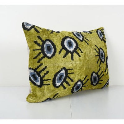 Ikat Eye Yelllow Pillow Pillow Cover - Silk Ethnic Velvet Lumbar Pillow Cover - Ethnic Decorative pillow 16'' x 23''