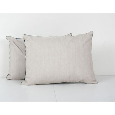 Blue Ikat Velvet Pillow, Set of Two Silk Lumbar Cushion Cover, Pair Boho Pillow 16'' x 22''
