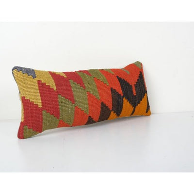 Striped Tribal Wool Handmade Pillow Covers, Organic Ethnic Turkish Kilim Cushion Cover, Boho Colorful Accent Cushion Cover 9'' x 20''