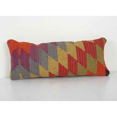Handmade Diamond Colorful Kilim Cushion Cover, Handwoven Wool Scatter Square Pillow Case 9'' x 20''
