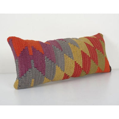 Handmade Diamond Colorful Kilim Cushion Cover, Handwoven Wool Scatter Square Pillow Case 9'' x 20''