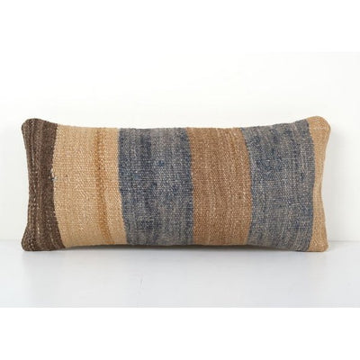 Handwoven Decorative Turkish Kilim Pillow Cover, Striped Oblong Cushion Cover 10'' x 20''