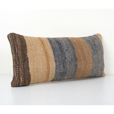 Handwoven Decorative Turkish Kilim Pillow Cover, Striped Oblong Cushion Cover 10'' x 20''