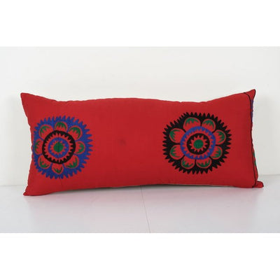 Suzani Body Pillow Fashioned from a Tashkent Suzani, Long Uzbekistan Hippie Bed Cushion 14'' x 30''