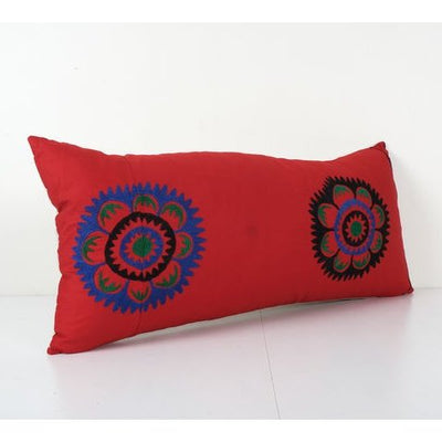 Suzani Body Pillow Fashioned from a Tashkent Suzani, Long Uzbekistan Hippie Bed Cushion 14'' x 30''