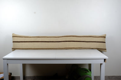 Striped Pillow Cases Fashioned Out of a Mid-20th Century Anatolian Kilim, Hemp Lumbar Kilim Pillow Cover, Rustic Anatolian Decor 17'' x 83''
