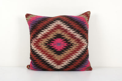Square Oversize Organic Handmade Red Wool Kilim Cushion Traditional Geometric Scatter Pillow 24'' x 24''