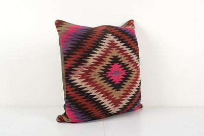 Square Oversize Organic Handmade Red Wool Kilim Cushion Traditional Geometric Scatter Pillow 24'' x 24''