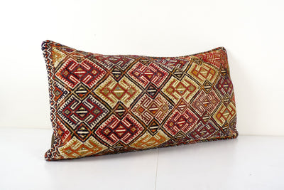 Handmade Jajim Kilim Pillow Cover - Vintage Artisan Woven Home Decor - Ethnic Decorative Accent for Sofa, Bed or Chair 19'' x 35''