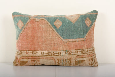 Muted Blue Carpet Rug Pillow, Faded Ethnic Turkish Yastik Pillow, Oushak Throw Pillow Cover 16'' x 24''