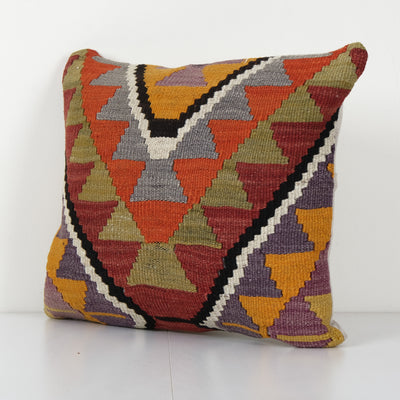 Vintage Diamond Geometric Decor Kilim Pillow Cover, Unique Patterned Throw Pillow, Handmade Turkish Lumbar Pillow 18'' x 20''
