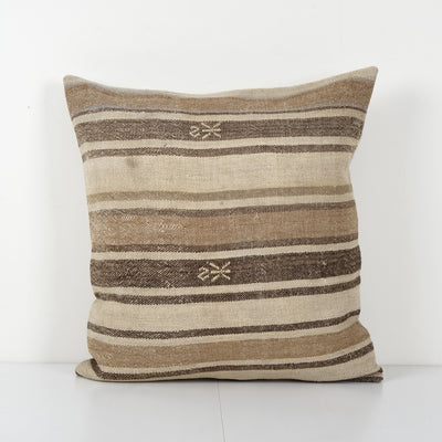 Vintage Kilim Pillowcase Throw Rug Pillow, Striped Organic Kilim Cushion 22'' x 24''