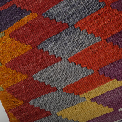Handmade Diamond Colorful Kilim Cushion Cover, Tribal Handwoven Wool Scatter Square Pillow Case 20'' x 20''